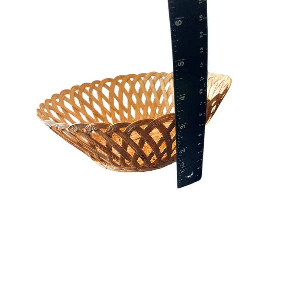 Vintage Round Woven Wicker Bread Basket Lot Of 2 Vintage Decor & Storage Cottage